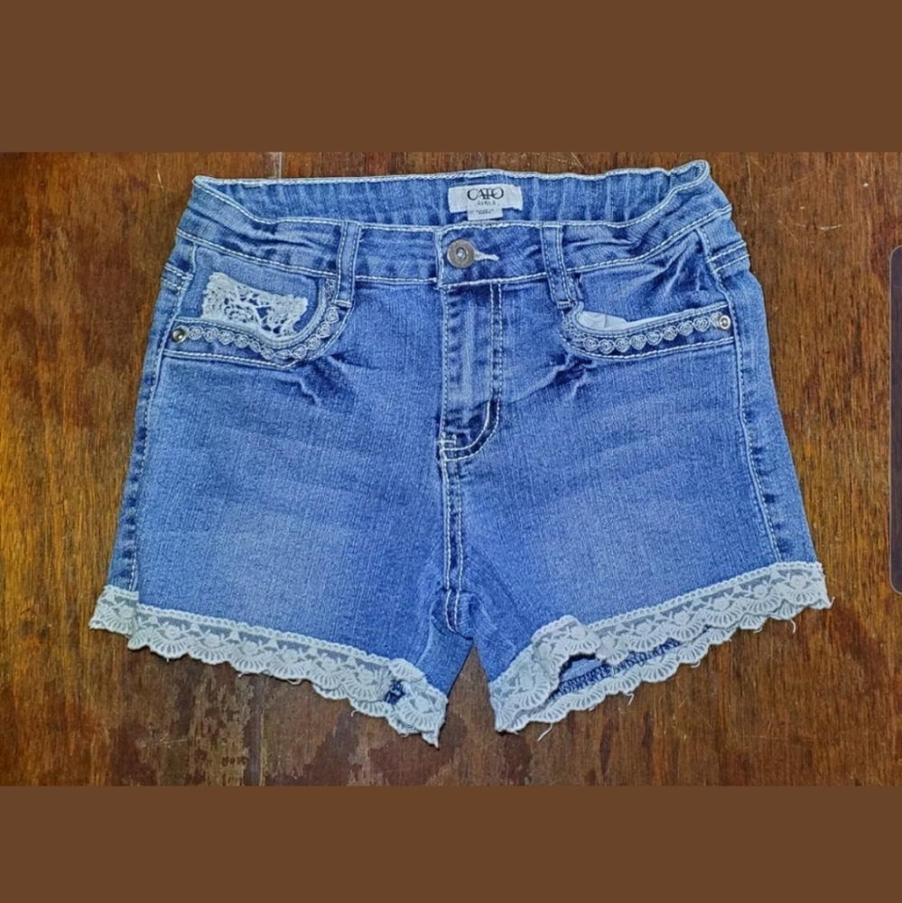 Cato Girls lace jean shorts.